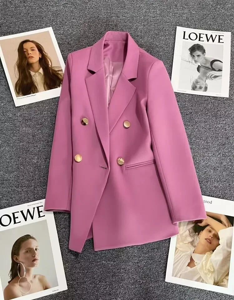 Slim Fit Ladies' Suit Jacket Double Row Metal Buckle Commuter Style Korean Elegance Thin Spring Women's Outerwear