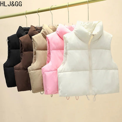 HLJ&GG Winter New Puffer Vest 3 Piece Sets Women Zipper Long Sleeve Top+Cotton Jacket+Legging Pants Outfits Casual Tracksuits BR
