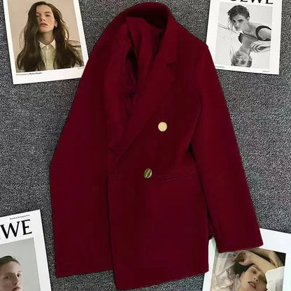 Slim Fit Ladies' Suit Jacket Double Row Metal Buckle Commuter Style Korean Elegance Thin Spring Women's Outerwear