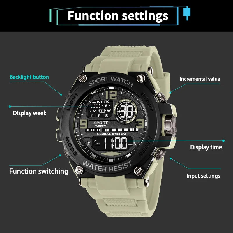 Fashion Sport Electronic Watch Waterproof Stopwatch Man Watches Luminous Alarm Clock Digital Wristwatch