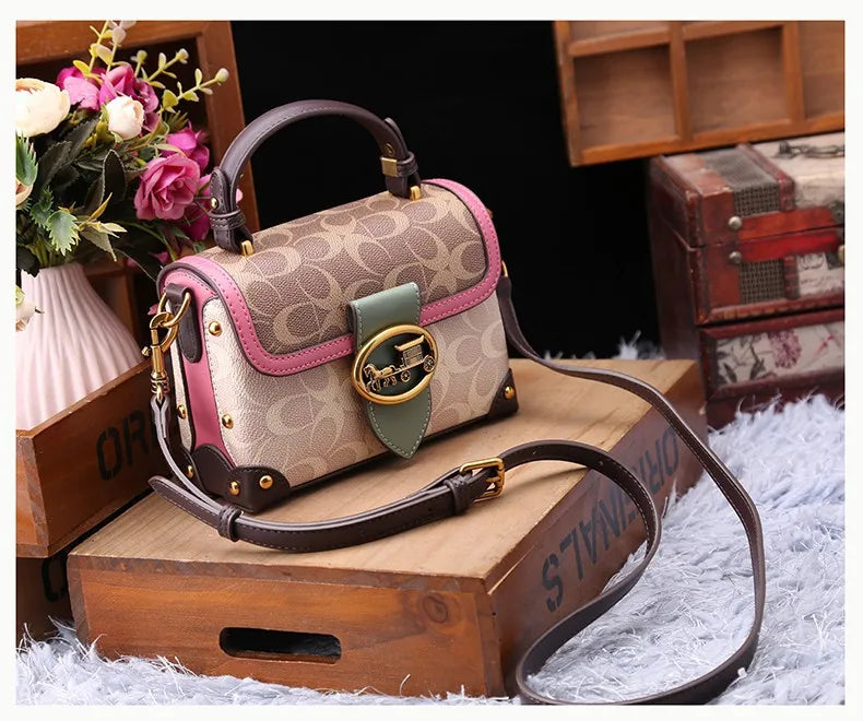 New minimalist and fashionable small handbag, contrasting color women's bag, high-end carriage crossbody bag, portable box bag
