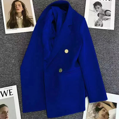 Slim Fit Ladies' Suit Jacket Double Row Metal Buckle Commuter Style Korean Elegance Thin Spring Women's Outerwear