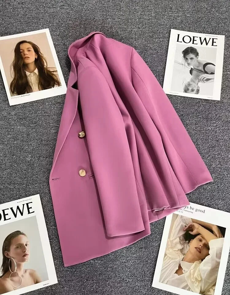 Slim Fit Ladies' Suit Jacket Double Row Metal Buckle Commuter Style Korean Elegance Thin Spring Women's Outerwear