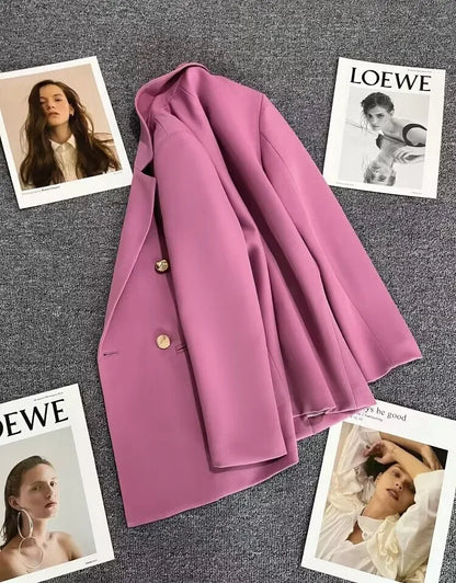 Slim Fit Ladies' Suit Jacket Double Row Metal Buckle Commuter Style Korean Elegance Thin Spring Women's Outerwear