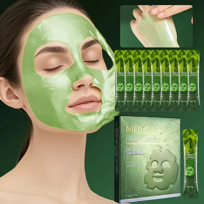 10pcs Mercilen Green Tea Peeling Facial Masks Moisturizing Hydrating Anti-Aging Whitening Peel-Off Face Mask Tearing Masks