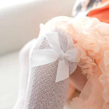Cute Big Bowknot Newborn Baby Socks Outdoor Mosquito Proof Mesh Baby Girl Boys Socks Solid Color Infant Toddler Knee High Socks