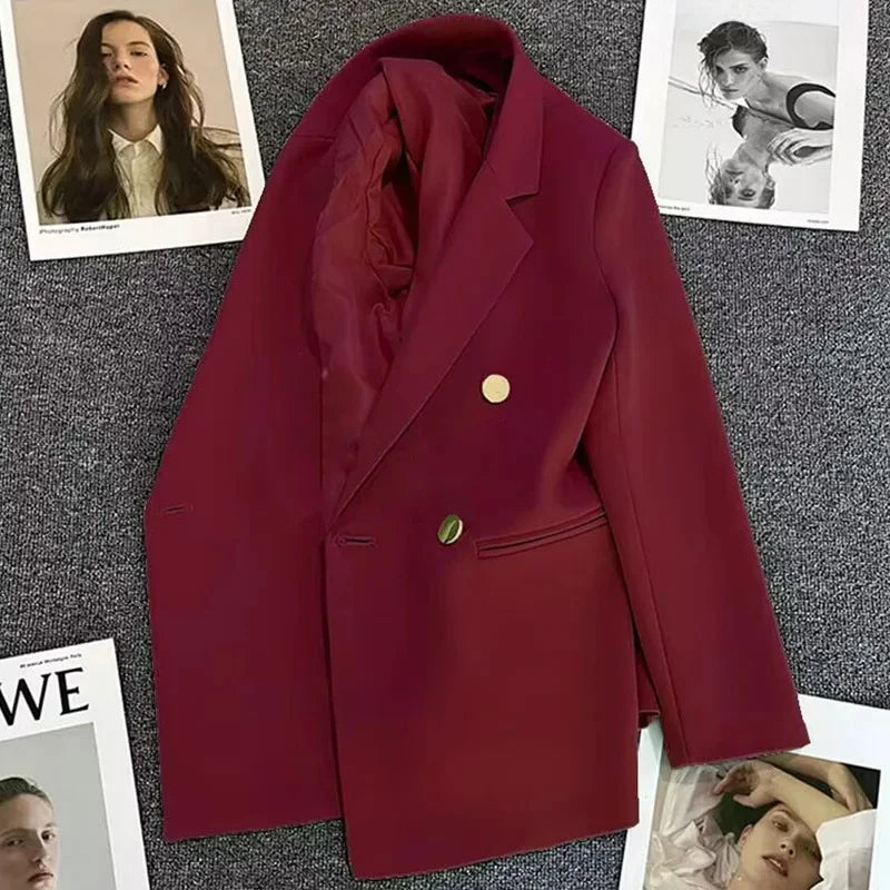 Slim Fit Ladies' Suit Jacket Double Row Metal Buckle Commuter Style Korean Elegance Thin Spring Women's Outerwear