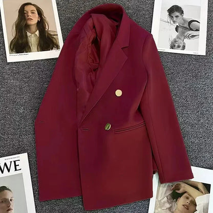 Slim Fit Ladies' Suit Jacket Double Row Metal Buckle Commuter Style Korean Elegance Thin Spring Women's Outerwear