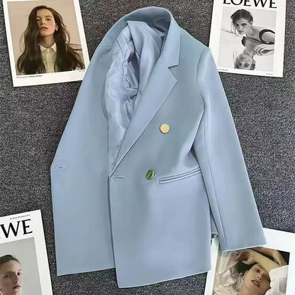 Slim Fit Ladies' Suit Jacket Double Row Metal Buckle Commuter Style Korean Elegance Thin Spring Women's Outerwear