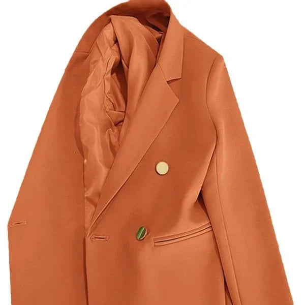 Slim Fit Ladies' Suit Jacket Double Row Metal Buckle Commuter Style Korean Elegance Thin Spring Women's Outerwear