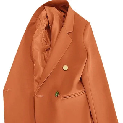 Slim Fit Ladies' Suit Jacket Double Row Metal Buckle Commuter Style Korean Elegance Thin Spring Women's Outerwear