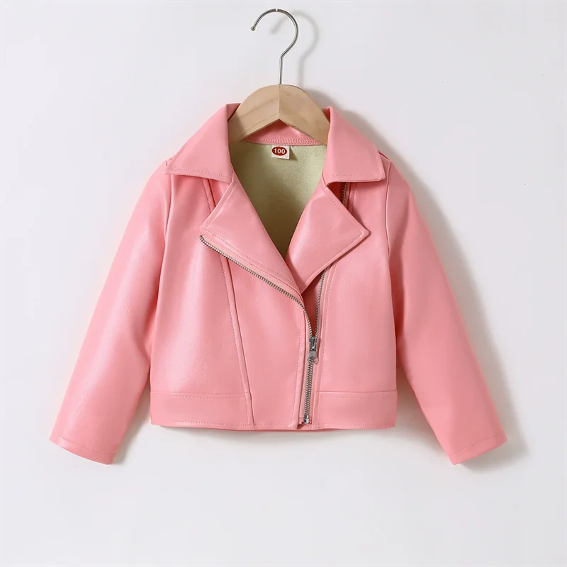 Girls Leather Jackets 2026 Spring Kids Cycling PU Leather Coats Autumn Children's Fashion Turn-down Clothing 2-6 Years Old