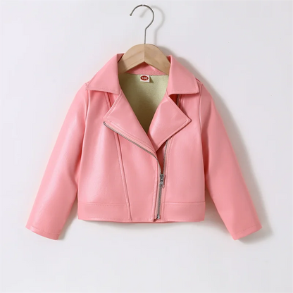 Girls Leather Jackets 2026 Spring Kids Cycling PU Leather Coats Autumn Children's Fashion Turn-down Clothing 2-6 Years Old