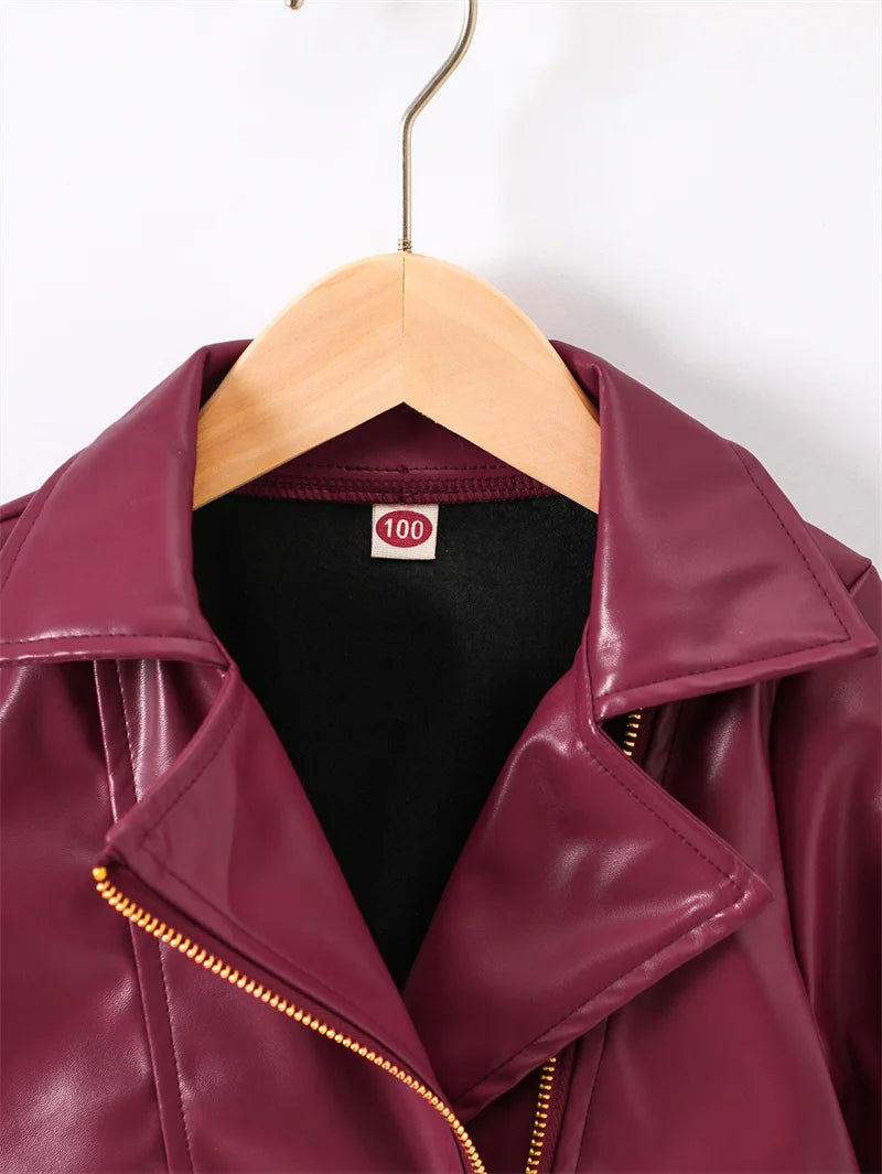 Girls Leather Jackets 2026 Spring Kids Cycling PU Leather Coats Autumn Children's Fashion Turn-down Clothing 2-6 Years Old