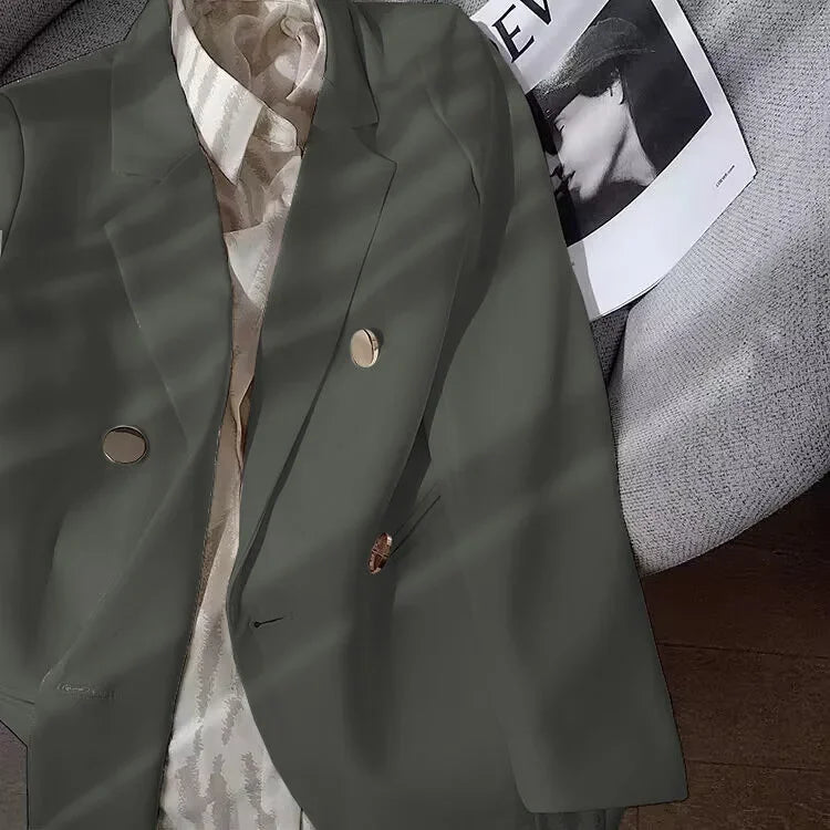 Slim Fit Ladies' Suit Jacket Double Row Metal Buckle Commuter Style Korean Elegance Thin Spring Women's Outerwear