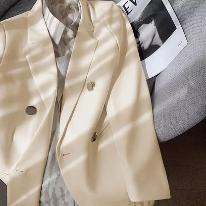 Slim Fit Ladies' Suit Jacket Double Row Metal Buckle Commuter Style Korean Elegance Thin Spring Women's Outerwear