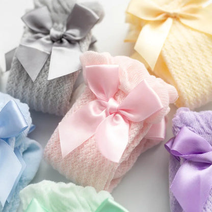 Cute Big Bowknot Newborn Baby Socks Outdoor Mosquito Proof Mesh Baby Girl Boys Socks Solid Color Infant Toddler Knee High Socks