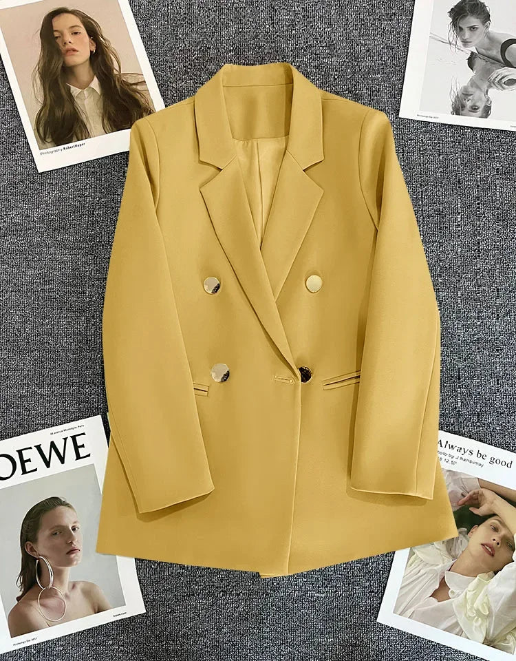 Slim Fit Ladies' Suit Jacket Double Row Metal Buckle Commuter Style Korean Elegance Thin Spring Women's Outerwear