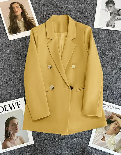 Slim Fit Ladies' Suit Jacket Double Row Metal Buckle Commuter Style Korean Elegance Thin Spring Women's Outerwear