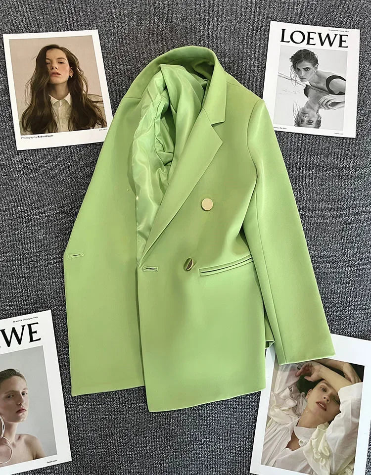 Slim Fit Ladies' Suit Jacket Double Row Metal Buckle Commuter Style Korean Elegance Thin Spring Women's Outerwear