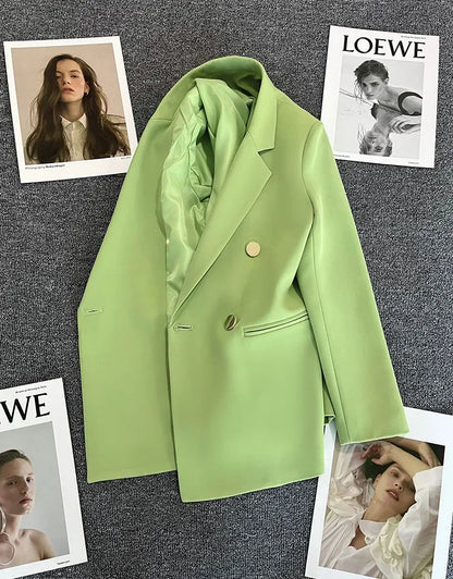 Slim Fit Ladies' Suit Jacket Double Row Metal Buckle Commuter Style Korean Elegance Thin Spring Women's Outerwear