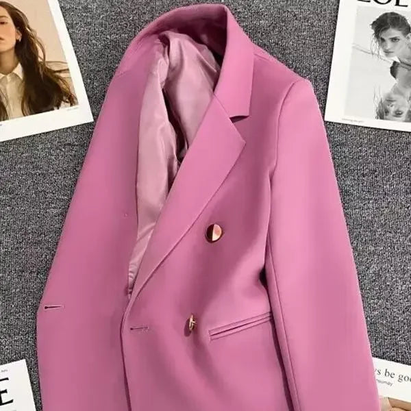 Slim Fit Ladies' Suit Jacket Double Row Metal Buckle Commuter Style Korean Elegance Thin Spring Women's Outerwear