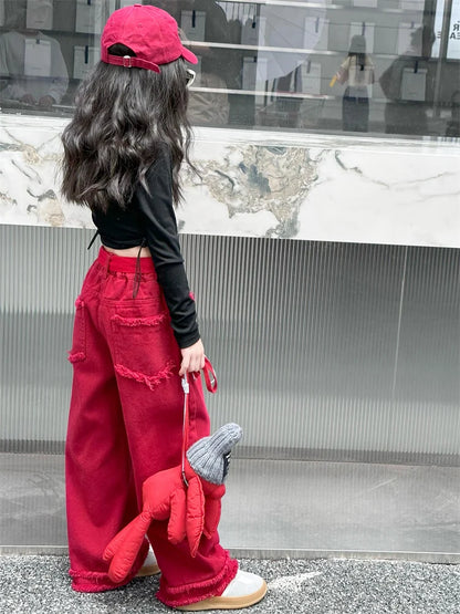 Girls Jeans Spring Autumn Loose Wide Leg Pants for Kids Casual All-match Teenage School Children Trousers 10 12 13 kids clothes