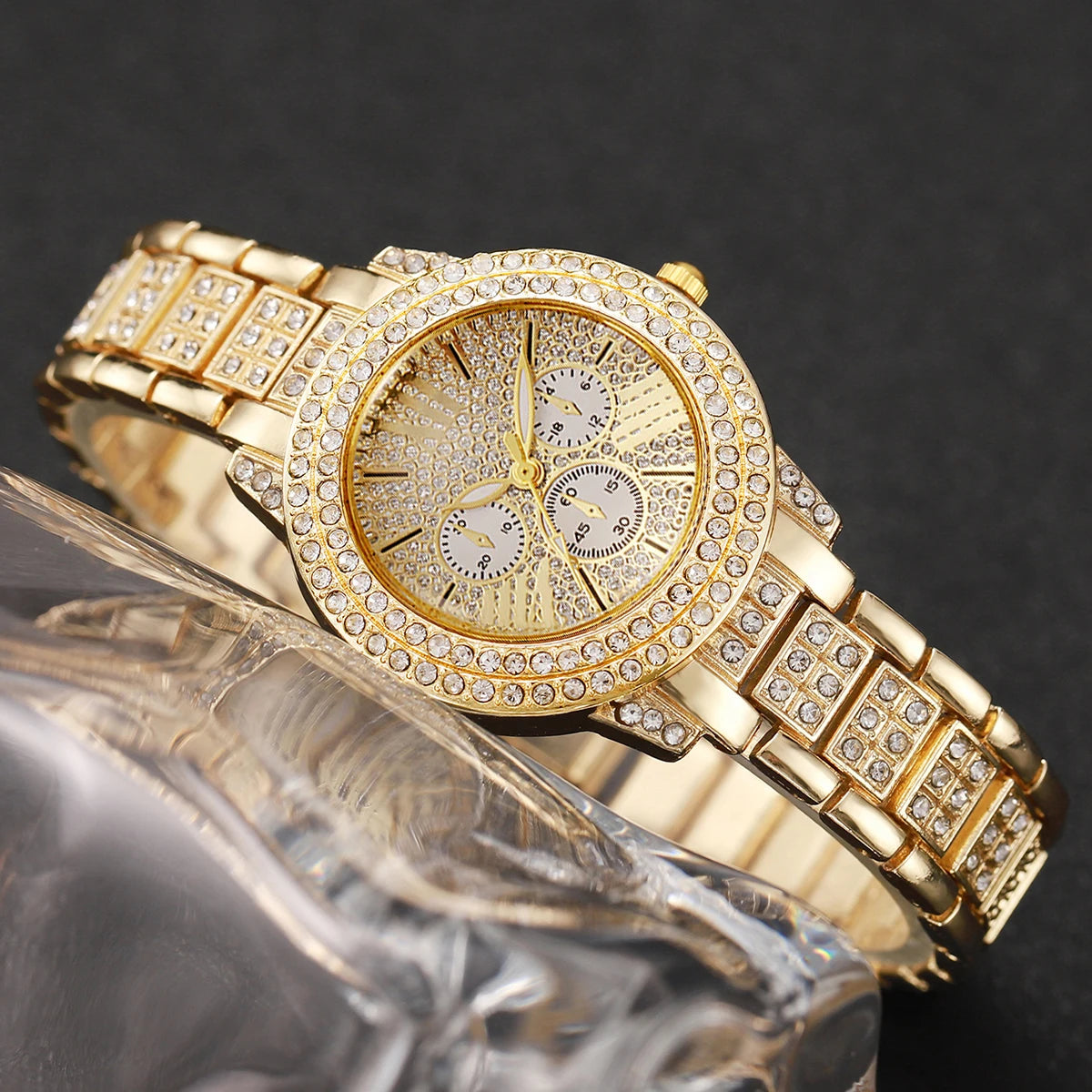 6PCS/Set Luxury Rhinestone Women Watches Fashion Roma Dial Quartz Wristwatch Jewelry Set Reloj Mujer Girls Clock Gift