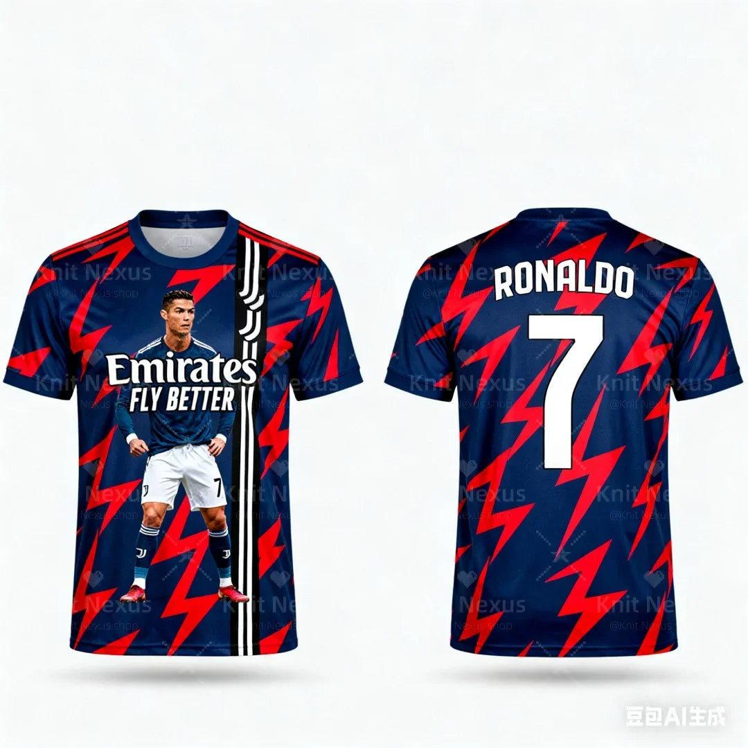 Ronaldo No. 7 Football Jersey Men's Sports T-shirt 3d Printing Summer Dry Quickly Men's T-Shirt Children's Clothing Tee Woman