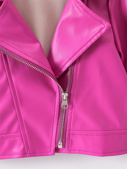 Girls Leather Jackets 2026 Spring Kids Cycling PU Leather Coats Autumn Children's Fashion Turn-down Clothing 2-6 Years Old