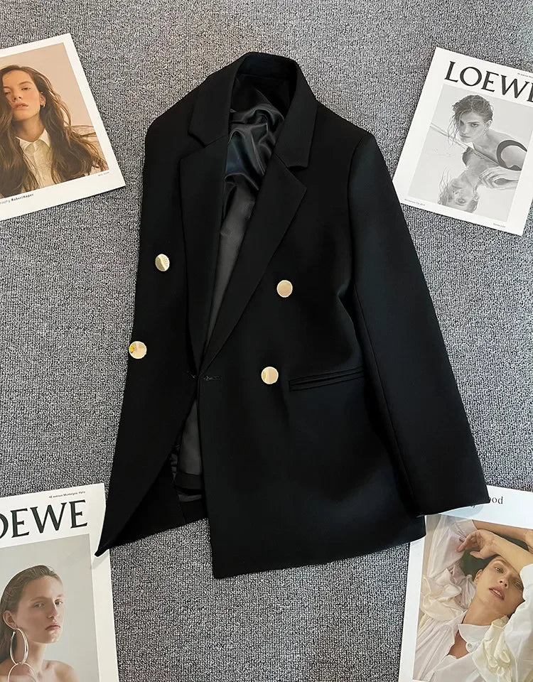Slim Fit Ladies' Suit Jacket Double Row Metal Buckle Commuter Style Korean Elegance Thin Spring Women's Outerwear