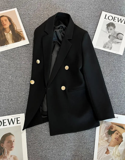 Slim Fit Ladies' Suit Jacket Double Row Metal Buckle Commuter Style Korean Elegance Thin Spring Women's Outerwear