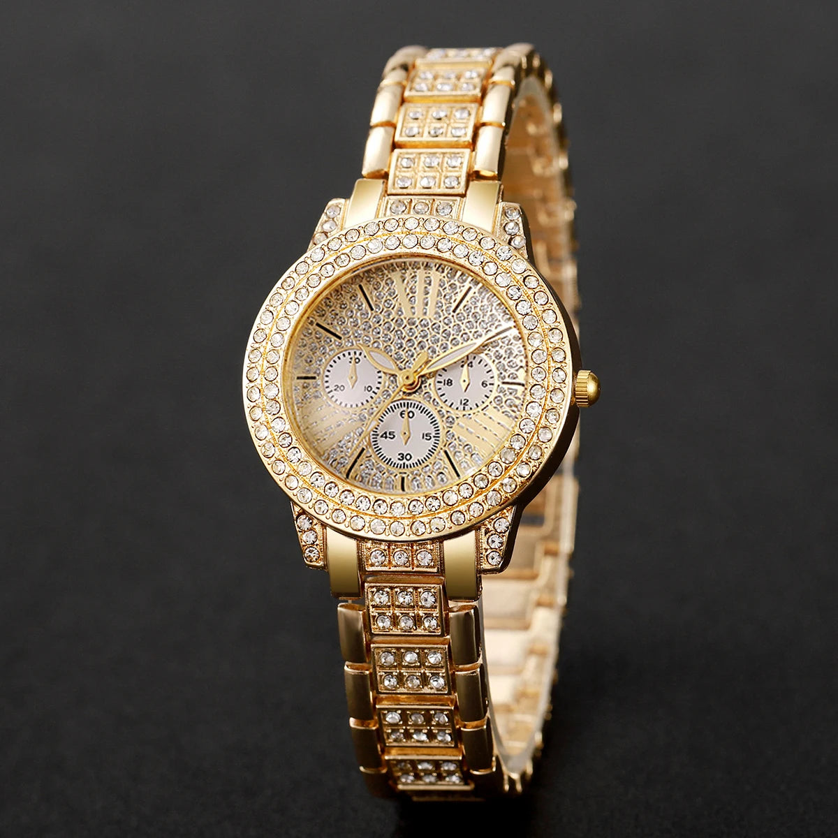 6PCS/Set Luxury Rhinestone Women Watches Fashion Roma Dial Quartz Wristwatch Jewelry Set Reloj Mujer Girls Clock Gift