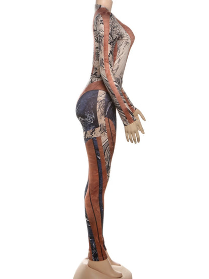 Nibber Fit Colorful Patchwork 2 Piece Set Women Fall Trend Hipster Bodysuit Tops+Leggings Tight Stretch Matching Street Outfits
