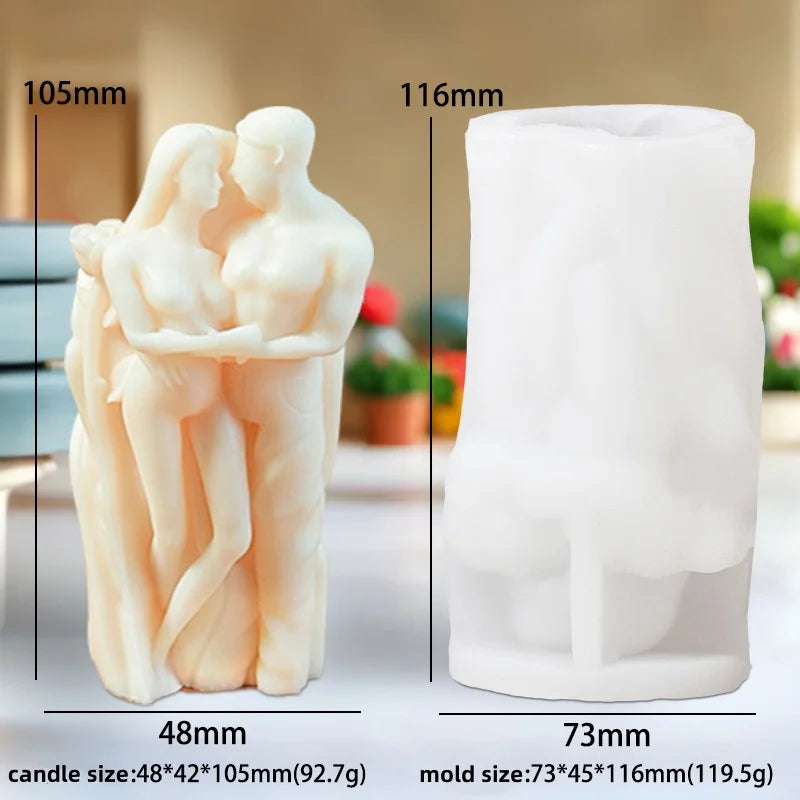 3D Valentine's Day Candle Mold DIY Handheld Rose Couple Kiss Sculpture Aromatherapy Gypsum Mold Chocolate Cake Baking Decor Gift