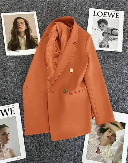 Slim Fit Ladies' Suit Jacket Double Row Metal Buckle Commuter Style Korean Elegance Thin Spring Women's Outerwear