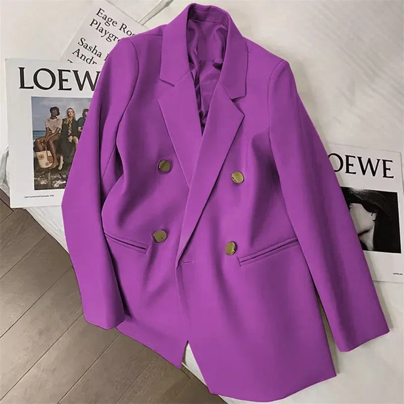 Slim Fit Ladies' Suit Jacket Double Row Metal Buckle Commuter Style Korean Elegance Thin Spring Women's Outerwear