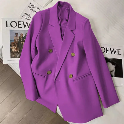 Slim Fit Ladies' Suit Jacket Double Row Metal Buckle Commuter Style Korean Elegance Thin Spring Women's Outerwear