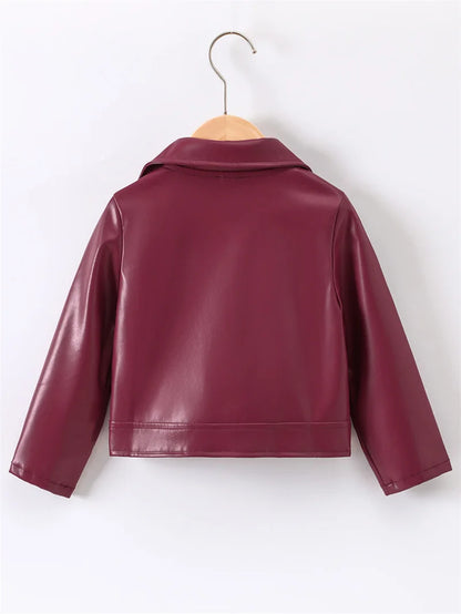 Girls Leather Jackets 2026 Spring Kids Cycling PU Leather Coats Autumn Children's Fashion Turn-down Clothing 2-6 Years Old