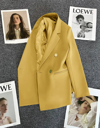 Slim Fit Ladies' Suit Jacket Double Row Metal Buckle Commuter Style Korean Elegance Thin Spring Women's Outerwear