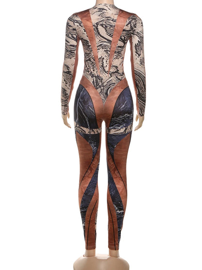 Nibber Fit Colorful Patchwork 2 Piece Set Women Fall Trend Hipster Bodysuit Tops+Leggings Tight Stretch Matching Street Outfits