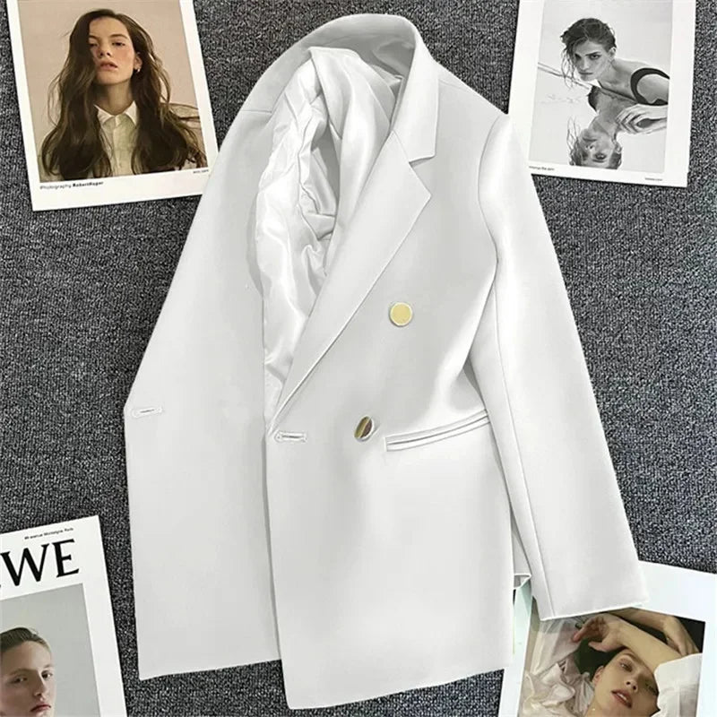 Slim Fit Ladies' Suit Jacket Double Row Metal Buckle Commuter Style Korean Elegance Thin Spring Women's Outerwear