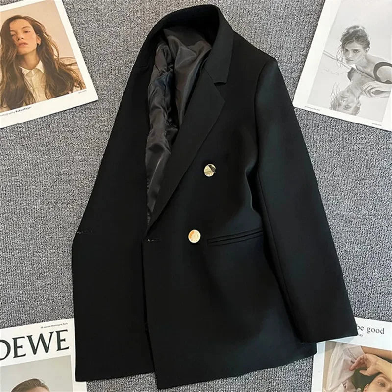 Slim Fit Ladies' Suit Jacket Double Row Metal Buckle Commuter Style Korean Elegance Thin Spring Women's Outerwear