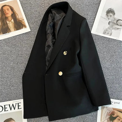 Slim Fit Ladies' Suit Jacket Double Row Metal Buckle Commuter Style Korean Elegance Thin Spring Women's Outerwear
