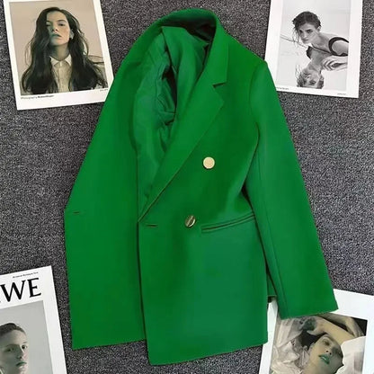 Slim Fit Ladies' Suit Jacket Double Row Metal Buckle Commuter Style Korean Elegance Thin Spring Women's Outerwear