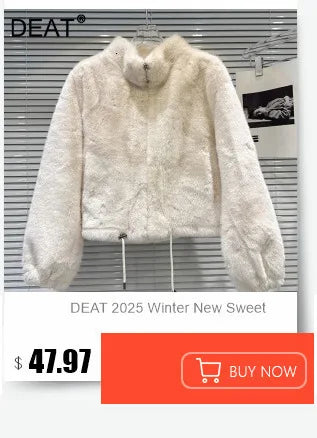 DEAT 2025 Winter New Trendy Shiny Sequin Fabric Stand Collar Warm Jacket For Women High Waist Cotton-padded Coat Female 11A07257