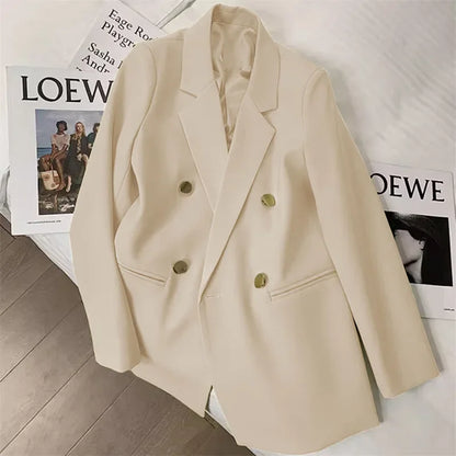 Slim Fit Ladies' Suit Jacket Double Row Metal Buckle Commuter Style Korean Elegance Thin Spring Women's Outerwear