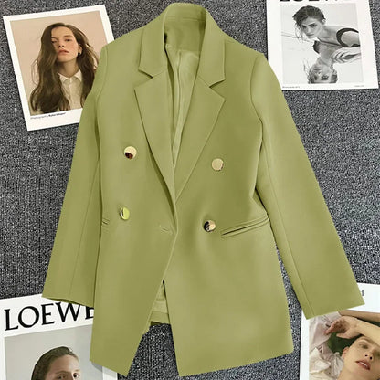 Slim Fit Ladies' Suit Jacket Double Row Metal Buckle Commuter Style Korean Elegance Thin Spring Women's Outerwear