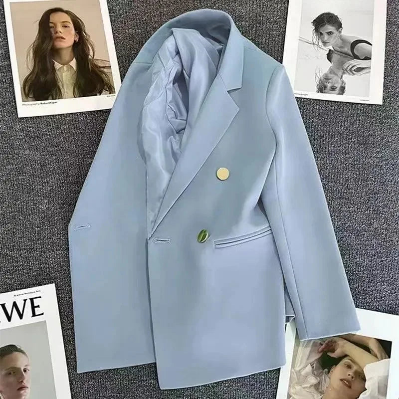 Slim Fit Ladies' Suit Jacket Double Row Metal Buckle Commuter Style Korean Elegance Thin Spring Women's Outerwear