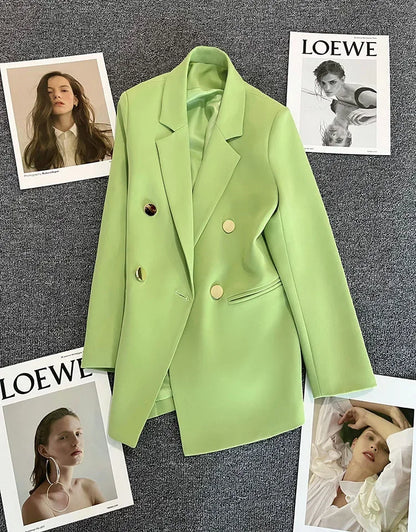 Slim Fit Ladies' Suit Jacket Double Row Metal Buckle Commuter Style Korean Elegance Thin Spring Women's Outerwear